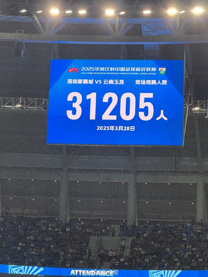 新鹏城新赛季首个主场现场观众31205人，为队史最高上座人数